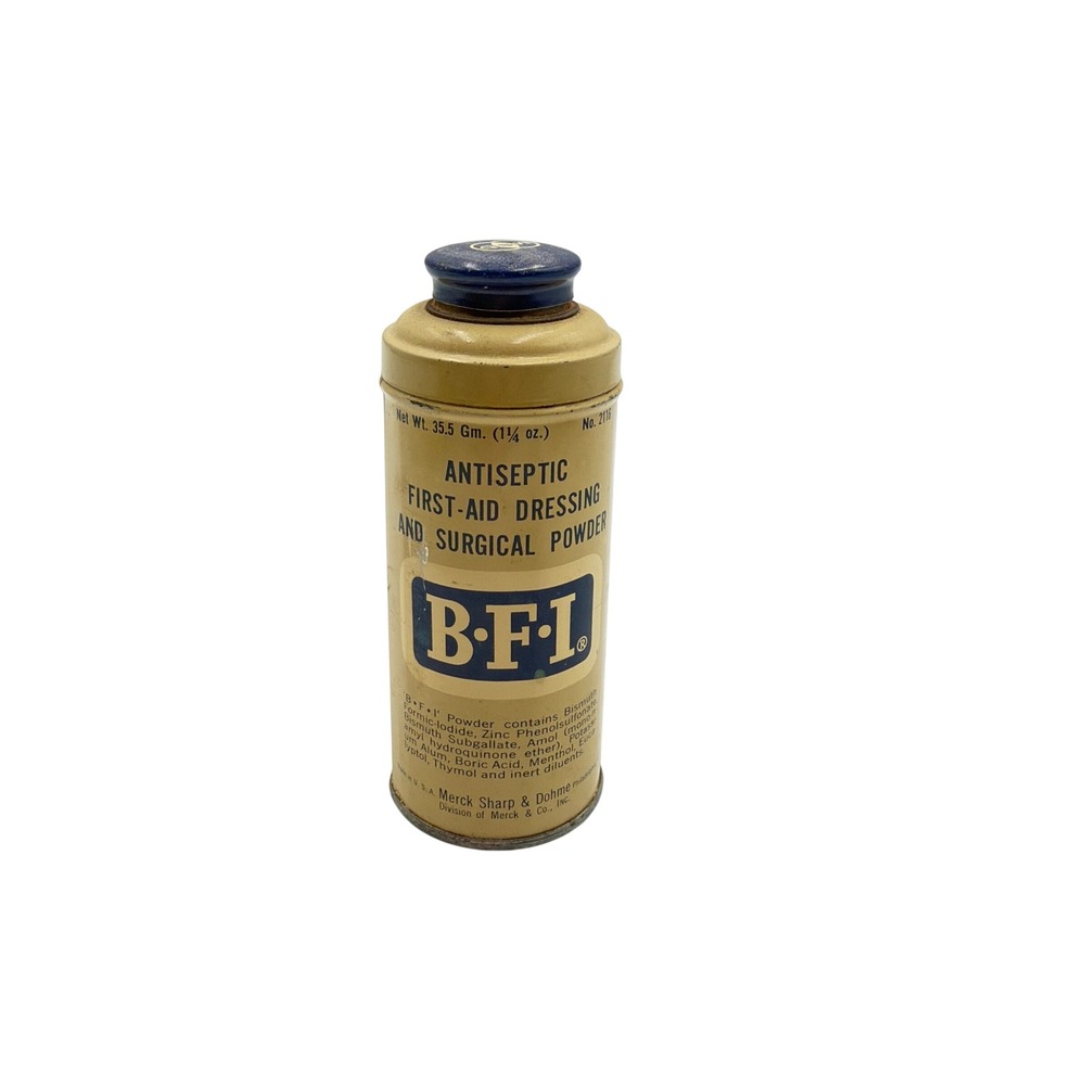 Merck Sharp &‎ Dohme BFI Antiseptic First Aid Powder Tin Has Some Content 1.25oz - Picture 2 of 7